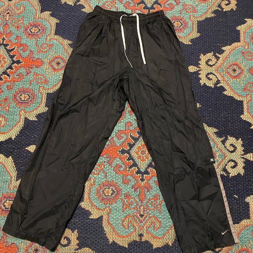 NIKE Y2K VINTAGE BLACK TAG TRACK PANTS ANKLE ZIP SPELLOUT BLACK 1990’s LARGE
